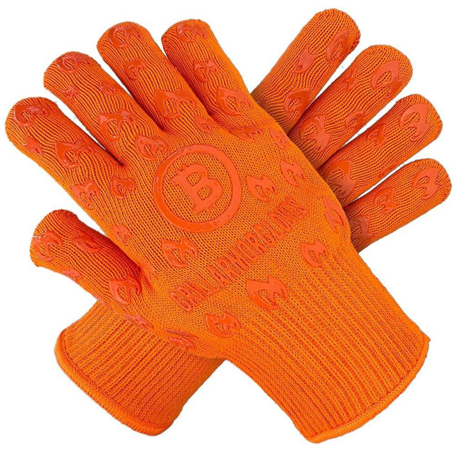GRILL ARMOR GLOVES – Oven Gloves 932°F Extreme Heat & Cut Resistant Oven Mitts with Fingers for BBQ, Cooking, Grilling, Baking – Accessory for Fire Pit, Camping, Fireplace & More - Orange Bitcoin Gift