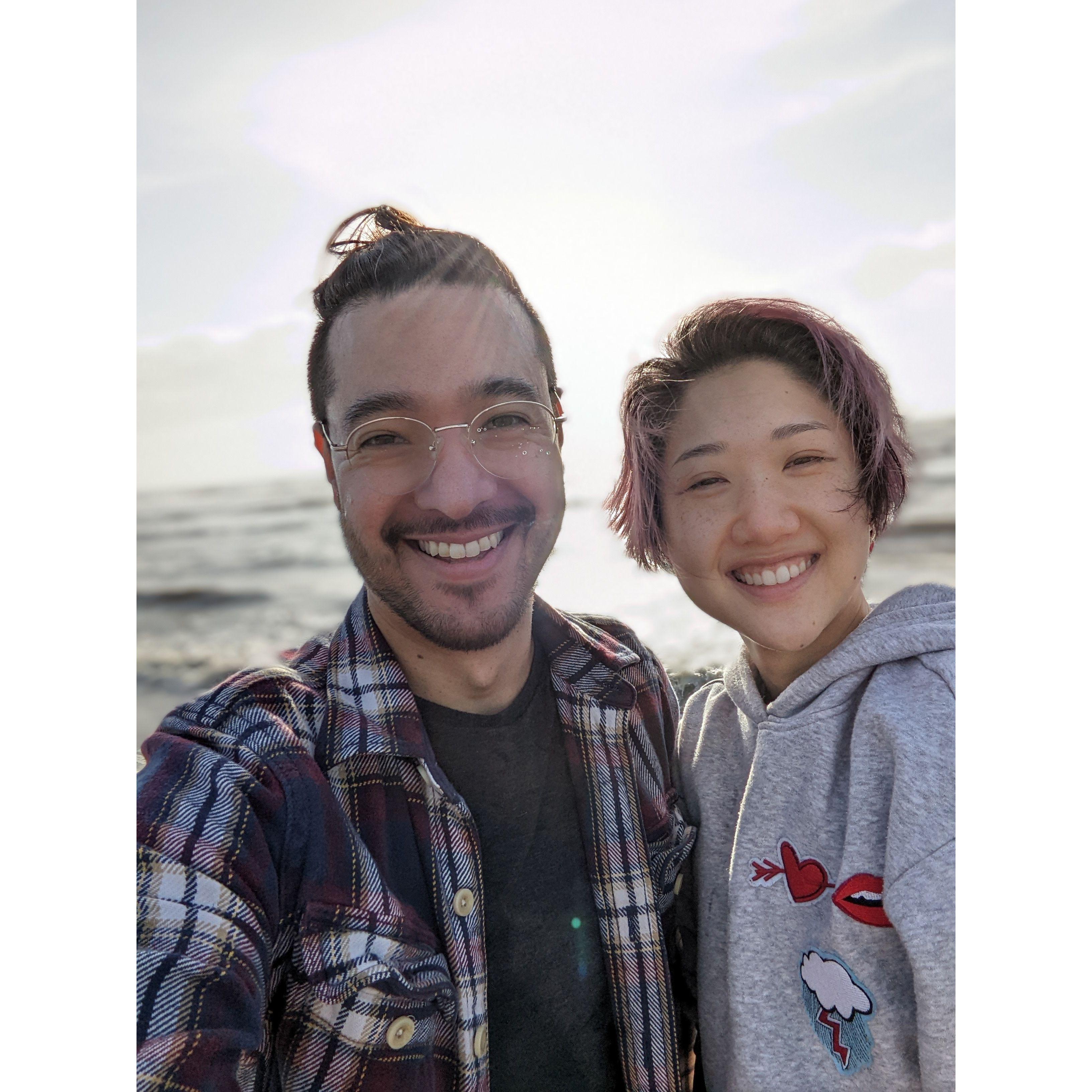 First beach trip together. Christmas morning 2021
