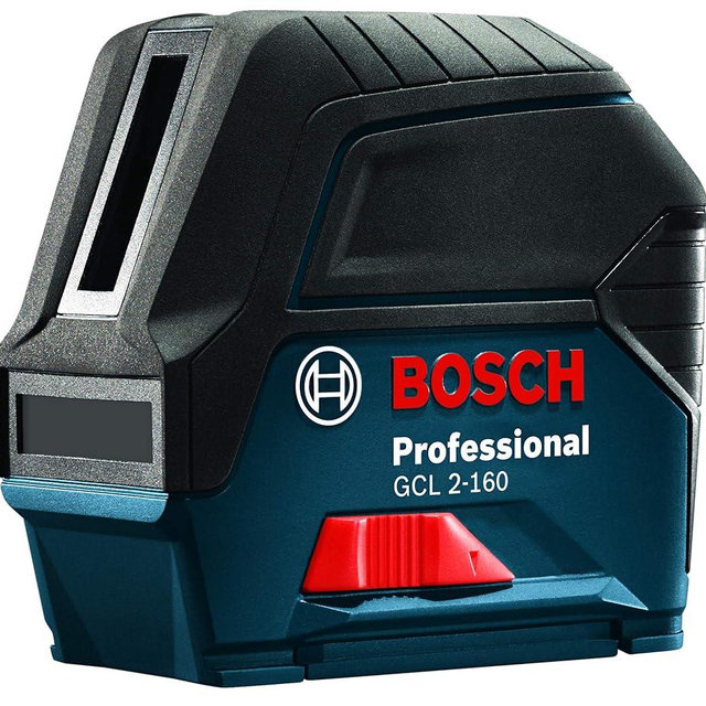 BOSCH GCL 2-160 65 Ft Self-Leveling Cross-Line Laser with Plumb Points, Includes Magnetic Rotating Mount, Ceiling Grid Clip, Laser Target Plate, 3 AA Batteries, & Hard Carrying Case