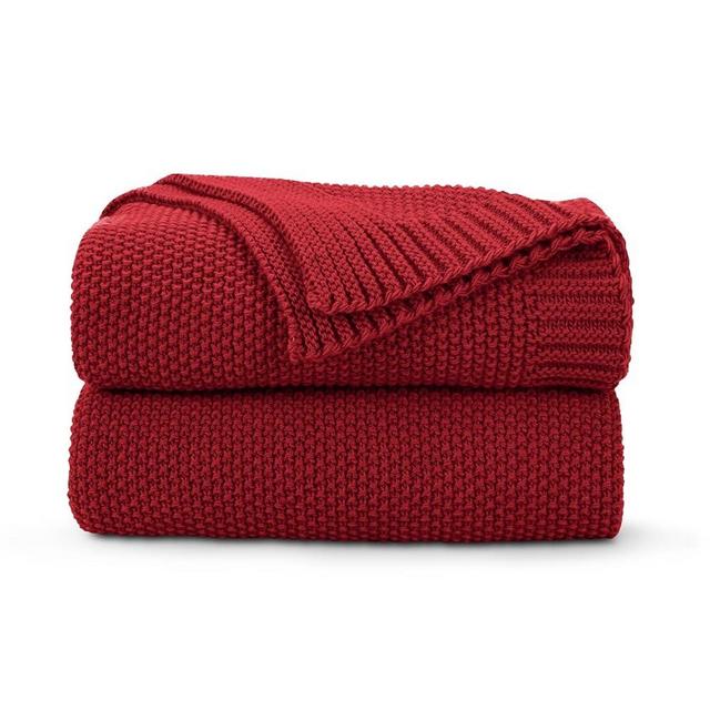 CozeCube Red Throw Blanket for Couch, Soft Cozy Cable Knit Throw for Bed Sofa Living Room, Lightweight Warm Decorative Farmhouse Christmas Blanket, 60"x80", Red