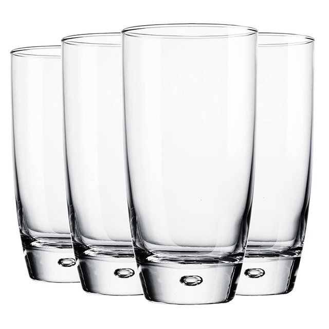 Glaver's Highball Glasses Set Of 4, Tall Drinking 16 0z Unique Beverage Water Glass Cups For Water, Juice, Cocktails, With bubble in base.