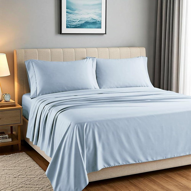 Carressa Linen 100% Egyptian Cotton King Size Sheets Set - Luxury 1500 Thread Count Egyptian Cotton Sheets King Size, 17" Deep Pocket, Soft, Cooling Sateen Weave Hotel Quality Bedding Set - Light Blue