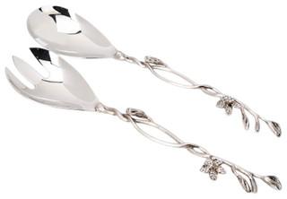 Stainless Steel Salad Server Set with Jeweled Flower Design - Contemporary - Serving Utensils - by Classic Touch Decor | Houzz