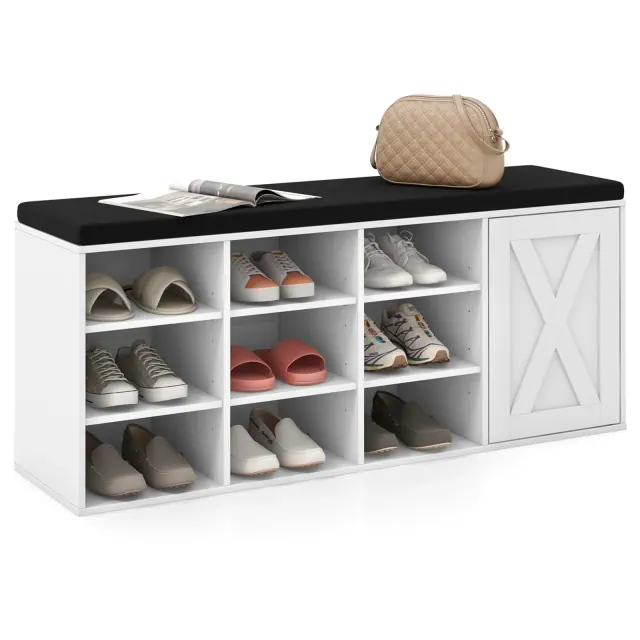 Costway Shoe Bench with Padded Cushion 9-cube Adjustable Storage Shoe Rack White
