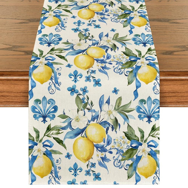 Artoid Mode Blue Lemon Iris Summer Table Runner, Seasonal Spring Kitchen Dining Table Decor for Home Party Decor 13x72 Inch