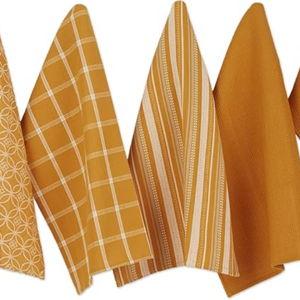 DII Assorted Woven Kitchen Set, Dishtowel, 18x28, Dishcloth, 13x13, Pumpkin, 5 Piece