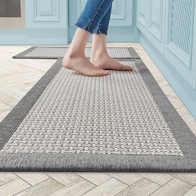Twill Kitchen Mat Kitchen Rugs Set of 2 Kitchen Rugs and Mats Non Skid Washable Kitchen Floor Rugs for in Front of Sink Heavy Duty Standing Mat Kitchen mats for Floor Countertop Fridge Indoor