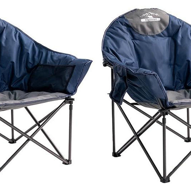 Tisetrail Oversized Moon Saucer Camping Chairs with Cup Holder & Carry Bag - Set of 2 500lbs Folding Sofa Chairs for Patio/Lawn (Blue & Gray)