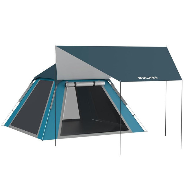Golabs 2-3 Person Camping Tent w/ 9.5x8.5 ft Canopy, 3-Minute Setup by Pre-Attached Pole, PU1500mm Waterproof, 4 Side Mesh Tent Top & Door & Ventilation, Portable Family Tent w/Carry Bag&Pocket &Hook