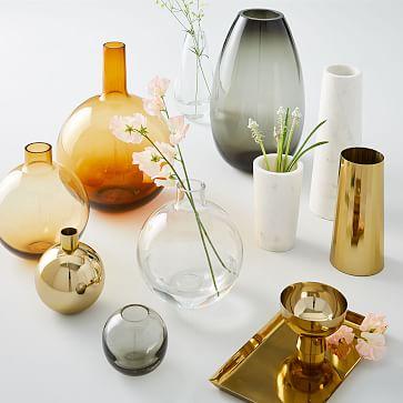 Glass Short Wide Vase - Amber - 9.5"