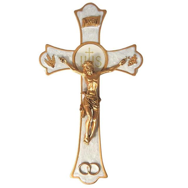 Holy Mass Wall Crucifix Wedding Rings Religious Cross for Marriage 8 Inches