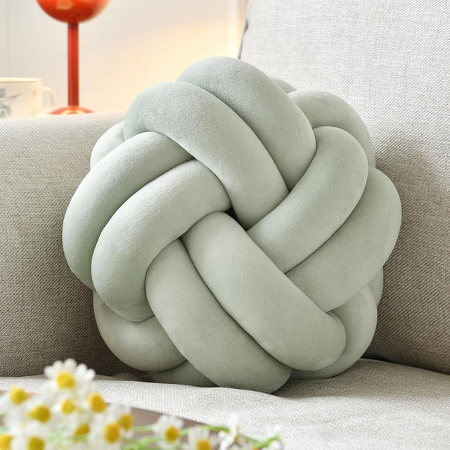 VBGYA Knot Ball Pillow, Round Decorative Throw Pillows Cushion, 8 Inch Sage Green Soft Plush Knotted Pillows Pillow, Modern Home Throw Knot Decorative Cushion