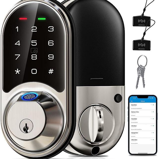 Veise Smart Lock, Fingerprint Door Lock, 7-in-1 Keyless Entry Door Lock with App Control, Electronic Touchscreen Keypad, Smart Deadbolt, Biometric Smart Locks for Front Door, Satin Nickel
