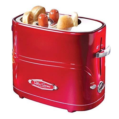 Nostalgia HDT600RETRORED Pop-Up 2 Hot Dog and Bun Toaster With Mini Tongs Works with Chicken, Turkey, Veggie Links, Sausages and Brats, Pack of 1, Retro Red