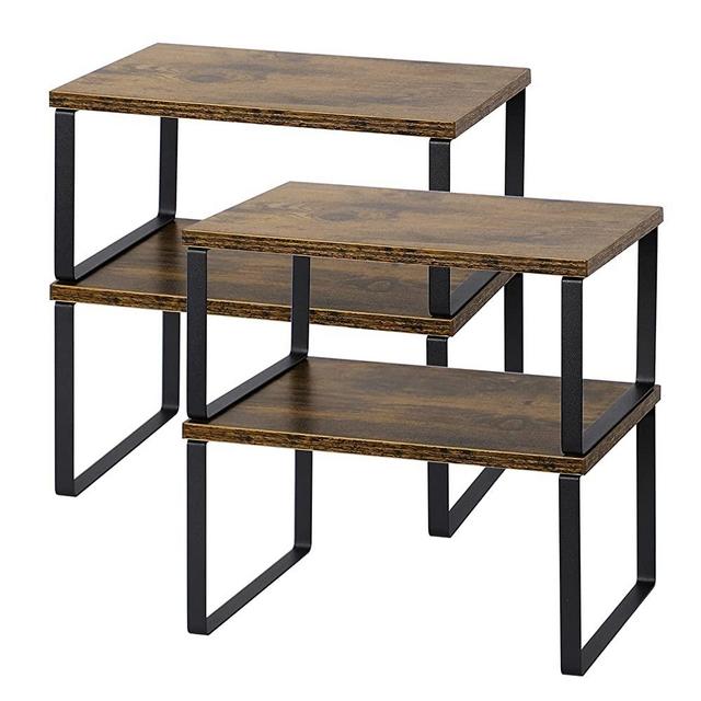 NEX Kitchen Counter Shelf, Stackable Cabinet Shelf Organizers Expandable Countertop Shelf for Pantry - Set of 4 - Brown