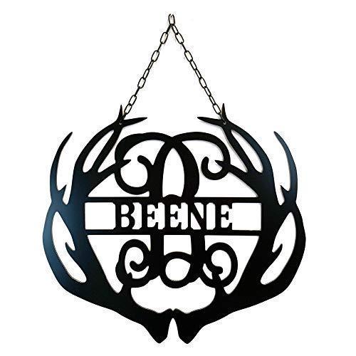Deer Antler Decor with Family Last Name Initial, Metal ACM Buck Antlers Sign Customized Gift, Rustic Initial Monogram Door Hanger, QUICK Ship (Split Letter)