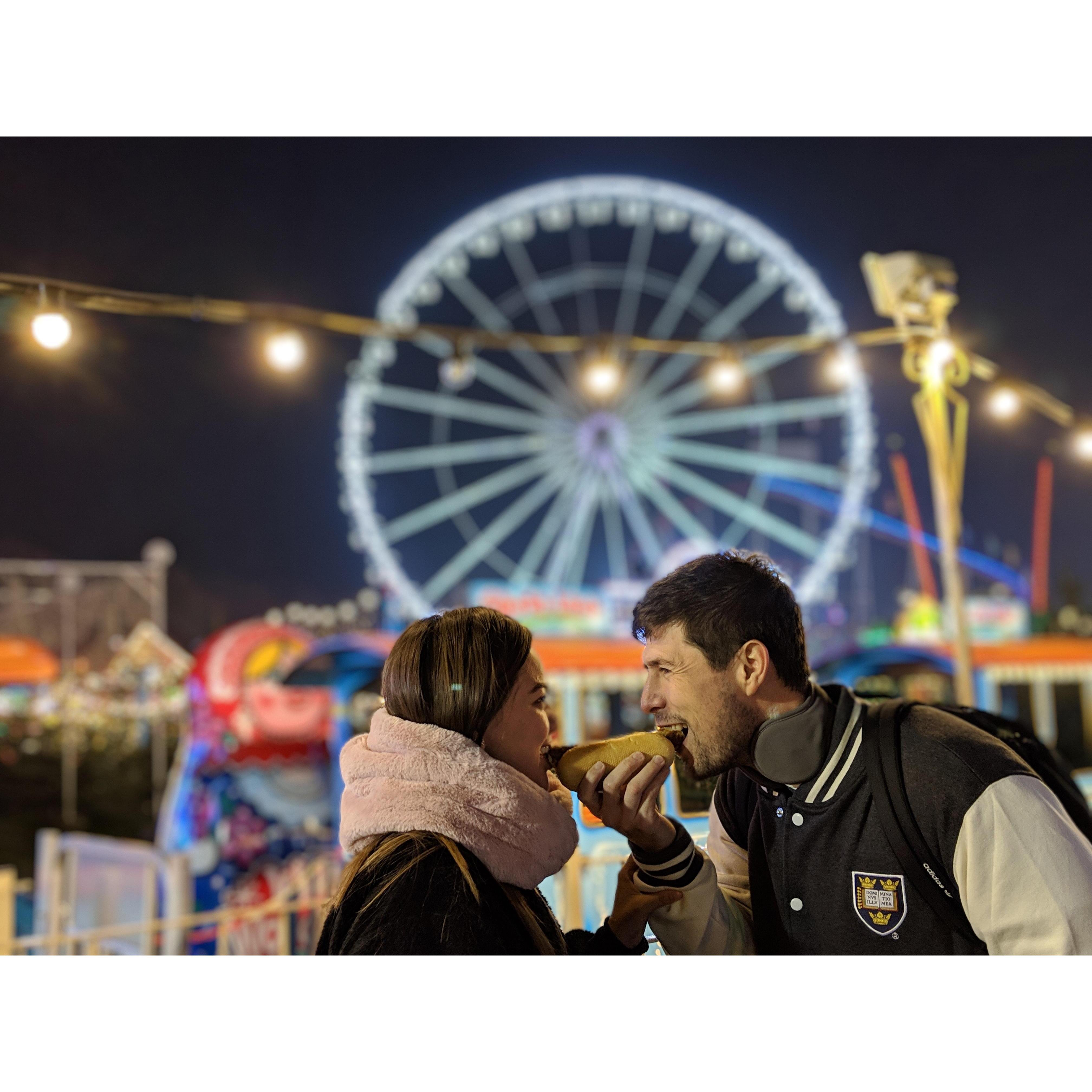 Having a bite at Winter Wonderland at Hyde Park, London