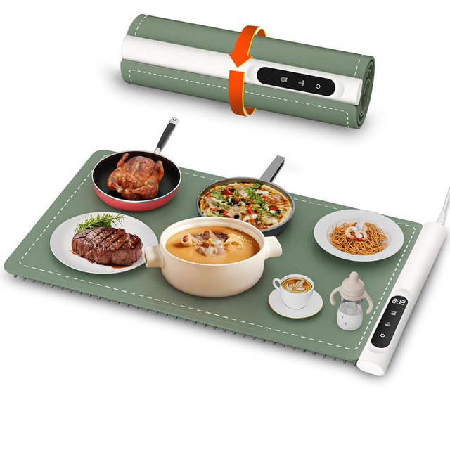 Newise Graphene Warming Mat for Food - Fast Full Surface Heating Electric Warming Tray, Portable Food Warmer for Parties Buffet with 6 Temperature and Timer Settings, Gifts for Mom Wife, Green