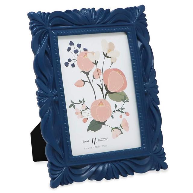 Isaac Jacobs 4x6 Navy Wave Textured Hand-Crafted Resin Picture Frame with Easel & Hook for Tabletop & Wall Display, Decorative Swirl Design Home Décor, Photo Gallery, Art, More (4x6, Navy)