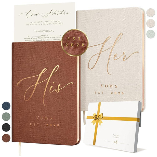 Personalized 2026 Vow Books His & Hers - Ivory & Terracotta Linen Wedding Vow Books Ideal as Accessories for Brides & Grooms, His & Hers Gifts - Wedding Registry Must Haves 2026 & Elopement Essentials
