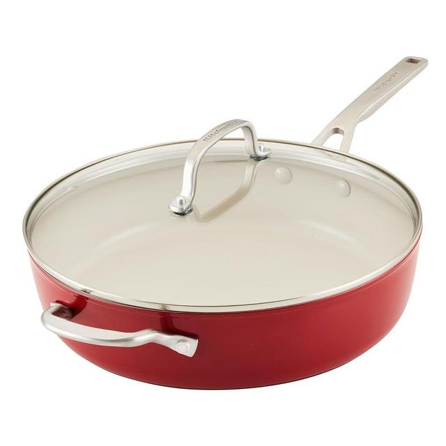 KitchenAid Hard Anodized Ceramic Saute Pan with Lid, 5 Quart - Empire Red
