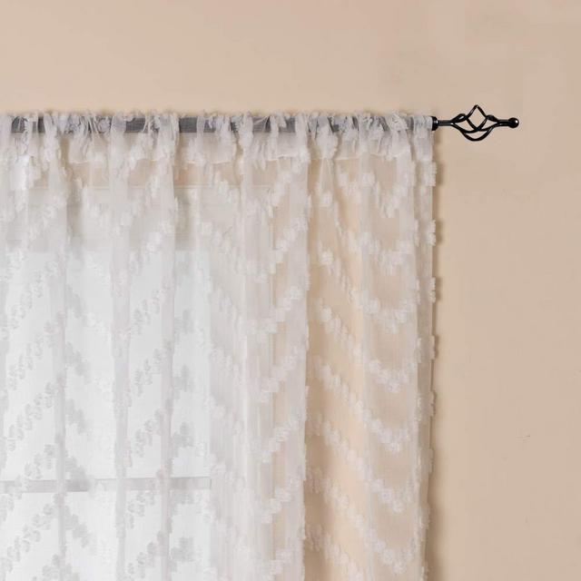White Semi Sheer Window Curtains Textured Rod Pocket Voile Curtain Set Zigzag Panel Pairs Pinch Pleated Voile Sheer Curtains, 84 inch