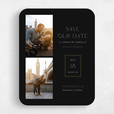 Black Rounded Wedding Save the Date - Bayeux Multiphoto