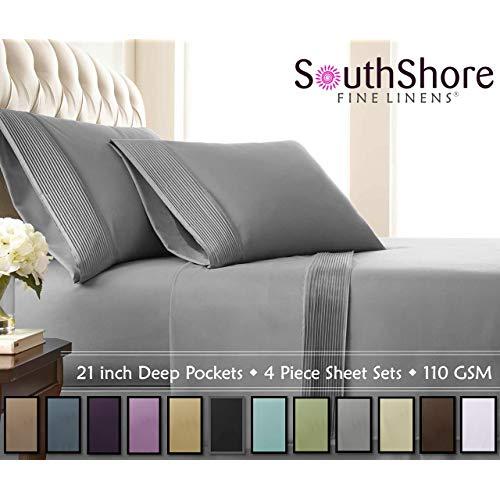 Southshore Fine Linens - 4 Piece - Extra Deep Pocket Pleated Sheet Set, King, Steel Gray