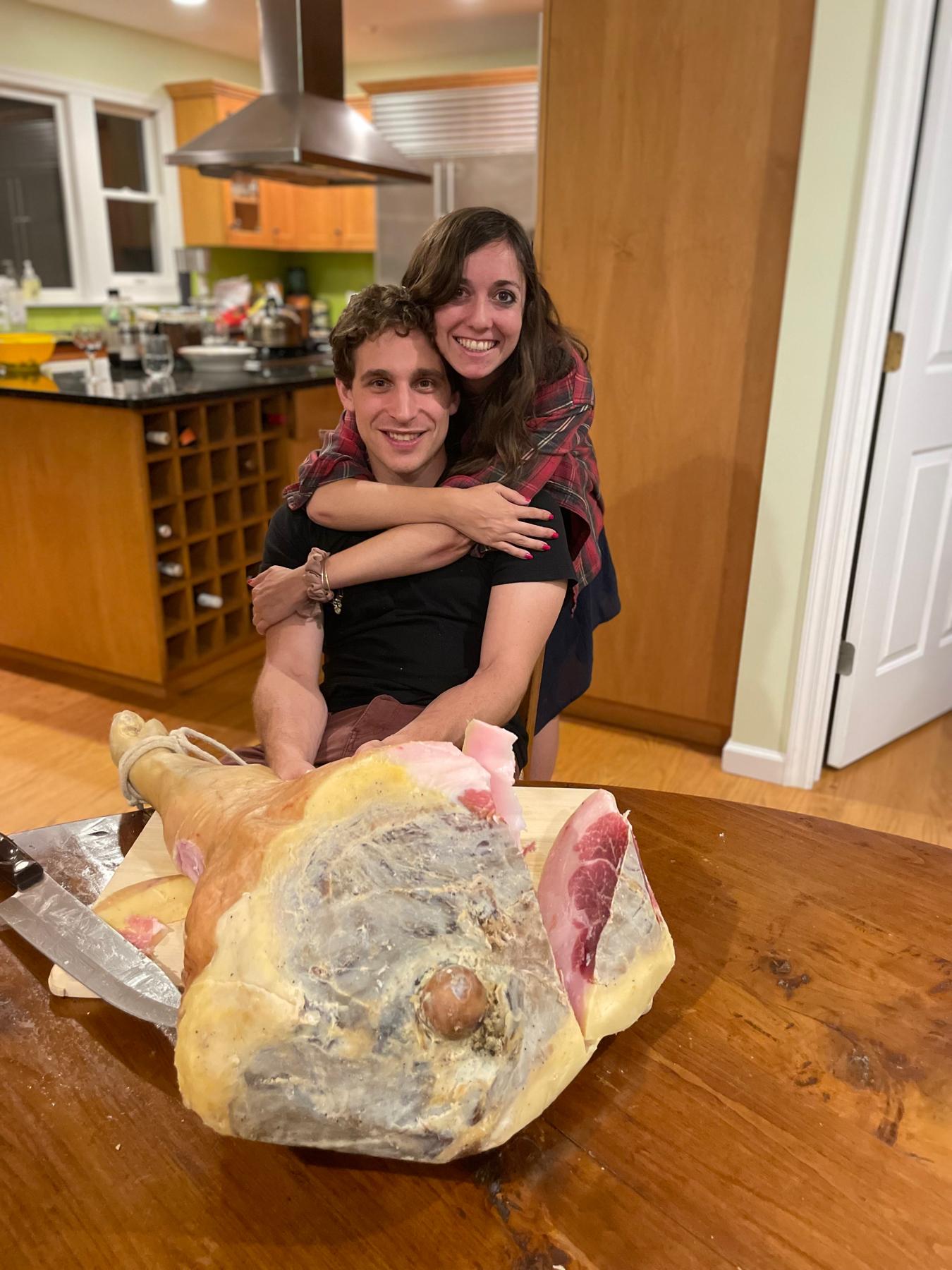 The grand reveal of Dan’s prosciutto- a labor of love but sadly not so much edible charcuterie.