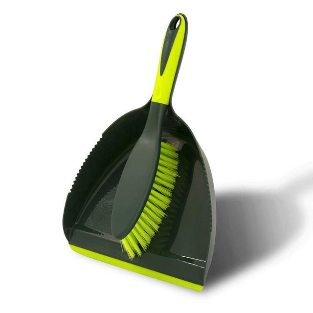Pine-Sol Dustpan and Brush Set | Nesting Snap-On Design | Portable, Compact Dust Pan and Hand Broom for Cleaning with Rubber Grip Edge, Green