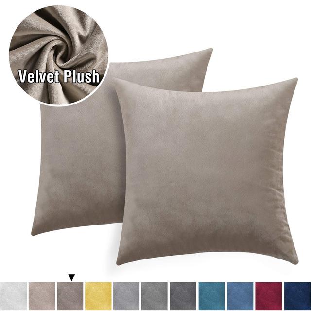 H.VERSAILTEX 2 Pack Pillow Covers Rich Velvet Plush Stretch Fabric Soft Solid Decorative Square Throw Pillow Covers Set Cushion Cases Pillow Cases for Livingroom/Couch, 18x18, Taupe