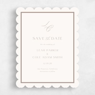 Beige Scalloped Wedding Save the Date - Artvin Portrait