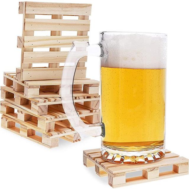Wooden Mini Pallet Coasters for Hot and Cold Beverages, Drinks (6 Pack)
