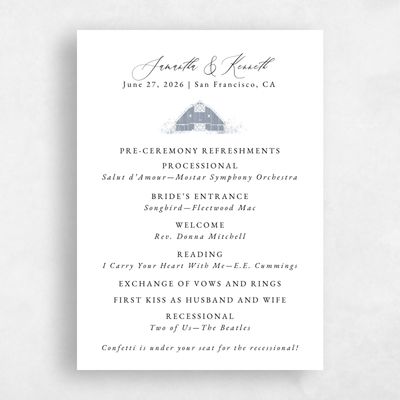 Periwinkle Gray, Grey Wedding Program - Alder