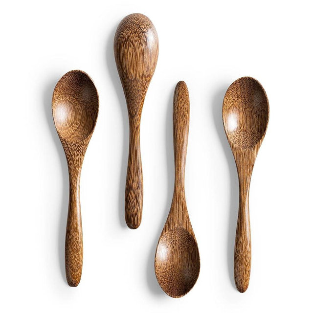 Hefild 4 PCS Small Wooden Spoons, 5.8 Inch Honey Spoons for Tea, Padauk Wooden Honey Teaspoon for Coffee, Little Tiny Wood Spoons, Bamboo Table Spoon for stirring, Wooden Spoons for Utensils Set