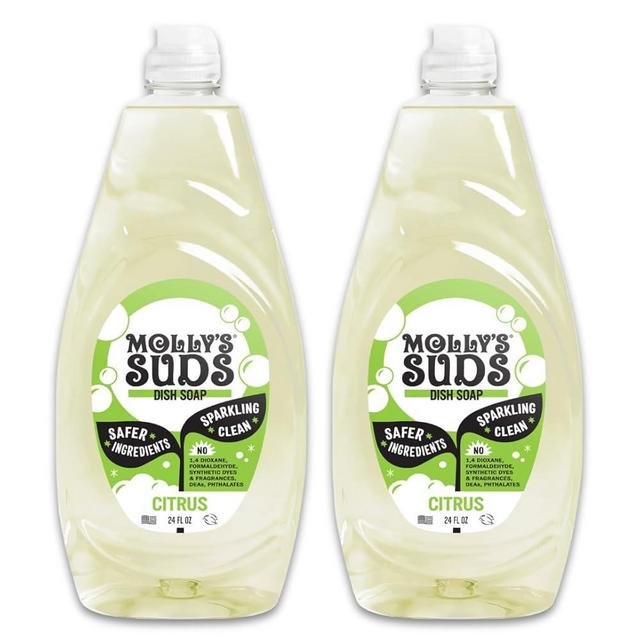 Molly's Suds Liquid Dish Soap | Clean, Simple Ingredients | Extra Scrubbing Power | Citrus Scent, 24 oz - 2 Pack