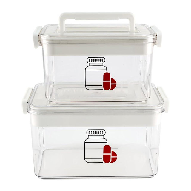 Xbopetda 2 Pack First Aid Box, Clear Plastic Medicine Storage Box with Lock Lid & Handle, Medicine Kit Case Container Empty, Medical Box for Supplements Medicine Storage Emergency Supplies Organizer