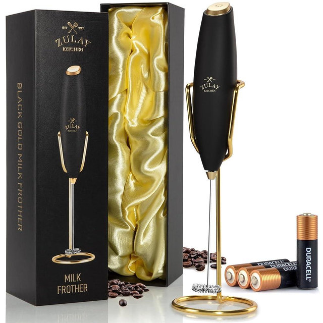 Zulay Kitchen Executive Series Luxury Gift Milk Frother with 4 Duracell Batteries – Handheld Electric Foam Maker for Coffee, Lattes & Hot Chocolate – Deluxe Finish, Ultimate Gift for Coffee Lovers