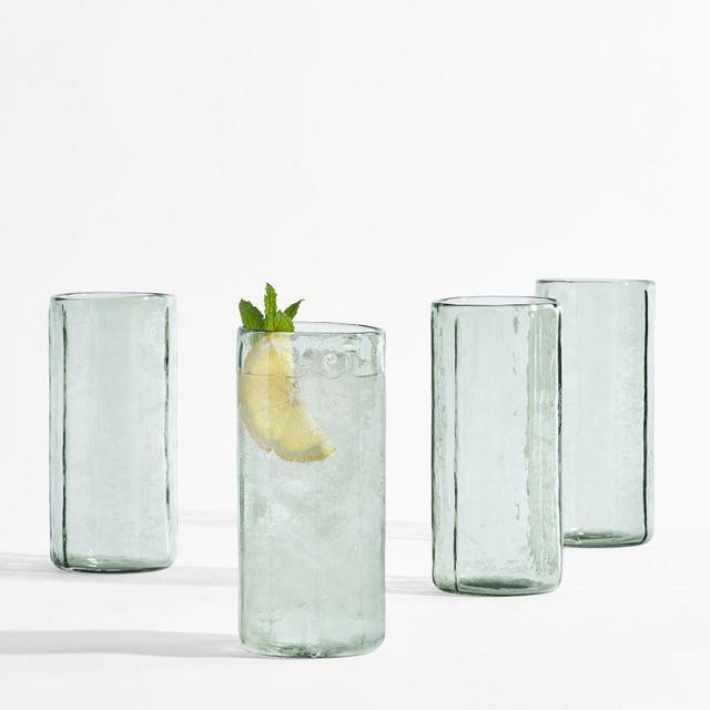 Hammered Café Highball Glasses, Set of 4 - Mist Blue