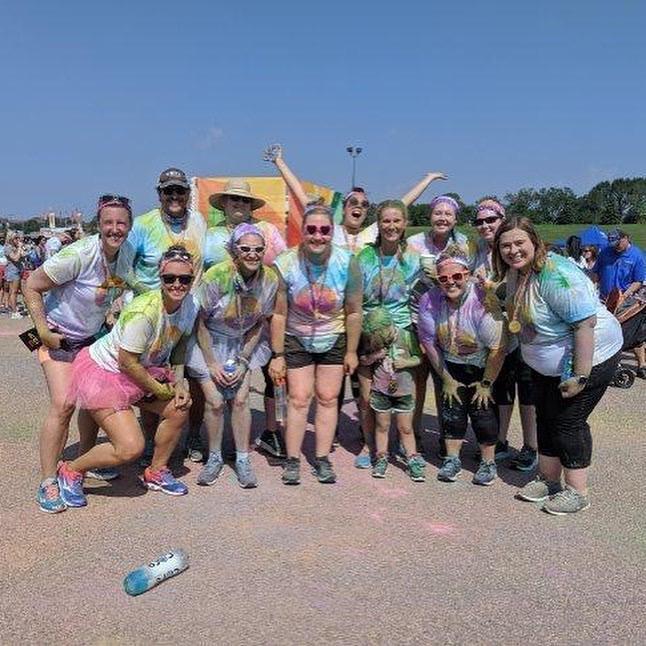 David and Becca with the group of friends we did the color run with July 2019