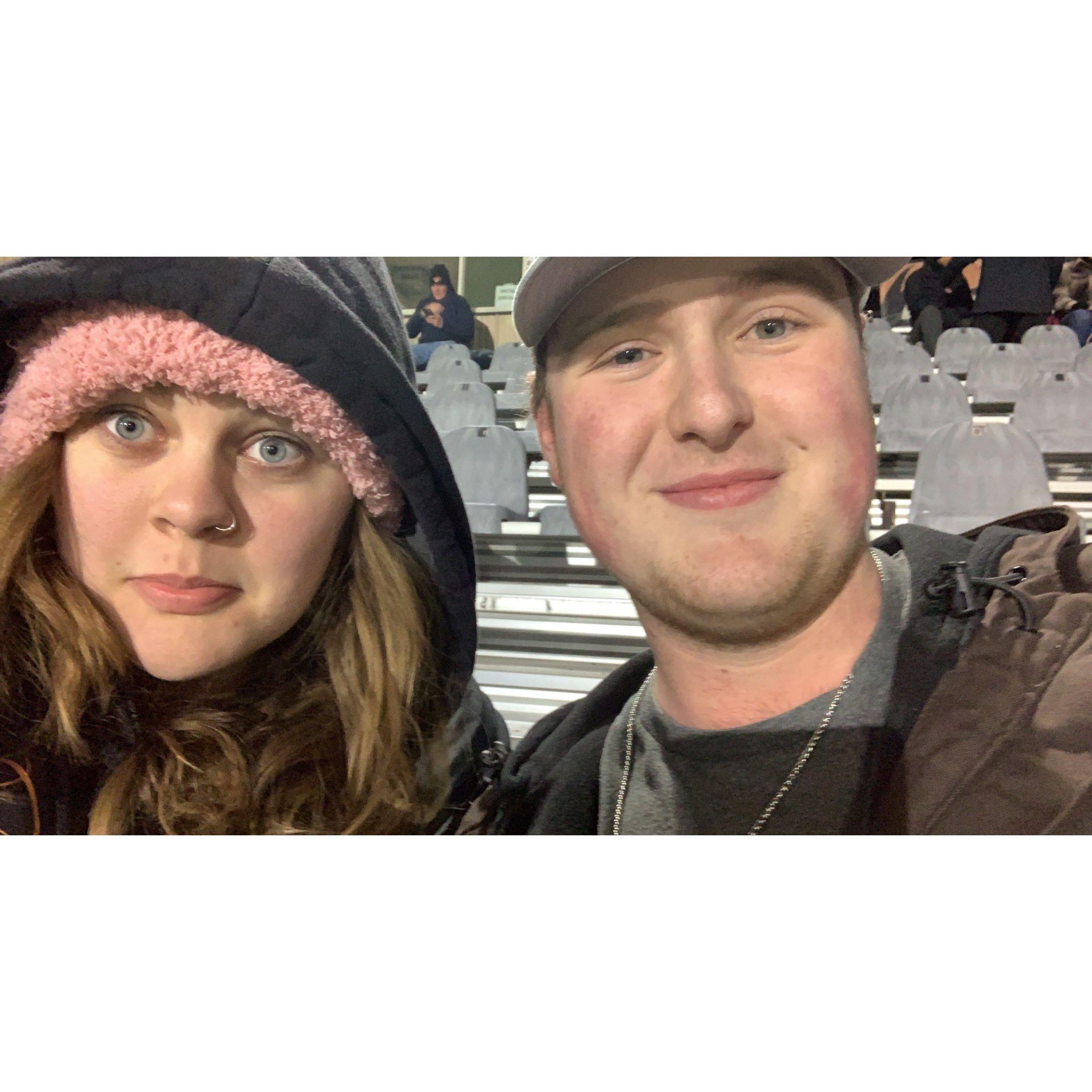 Freezing at a football game together