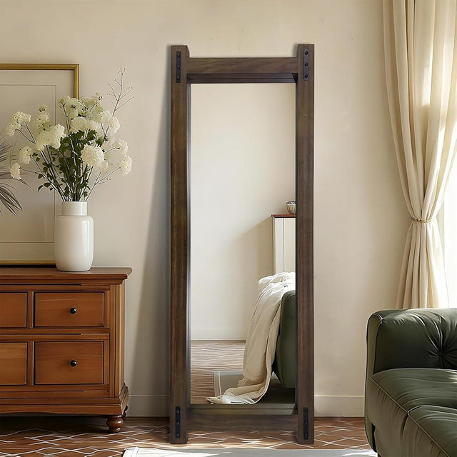 Scoffee Full Length Mirror with Wood Frame ，60" x 21" Standing Full Body Floor Wall Mounted Hanging Mirror for Bedroom, Living Room，Cloakroom
