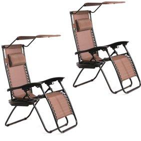 New 2 PCS Zero Gravity Chair Lounge Patio Chairs with canopy Cup Holder