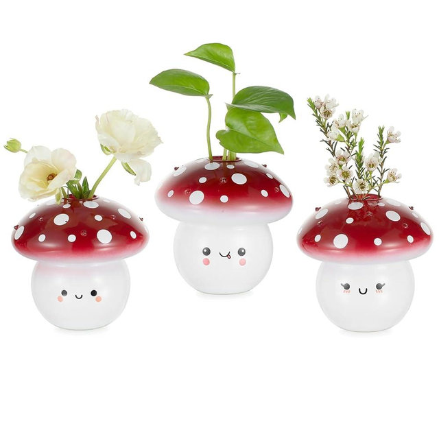Glasseam Glass Mushroom Vases for Flowers: Small Flower Vase Set of 3 Cute Bud Vases for Home Room Table Decor - Mini Vases with Facial Expression - Unique Emotional Support Gifts for Women