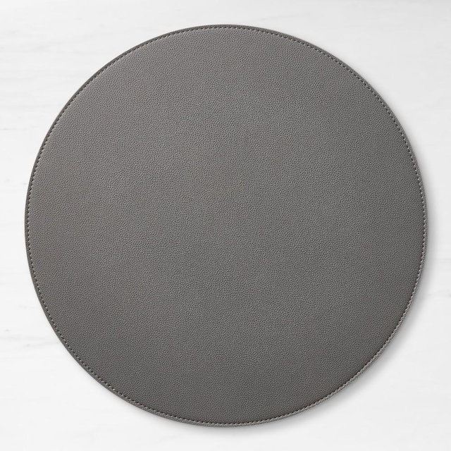 Faux Shagreen Round Placemat, Charcoal