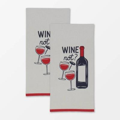 2pk Designer Wine Not Print Towel Gray - MU Kitchen