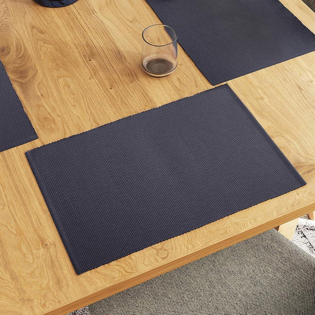 Encasa XO Dining Placemat Set of 6 | Solid Grey Color | Fine Ribbed Cotton Table mat | Size 19x13 in | Machine Washable