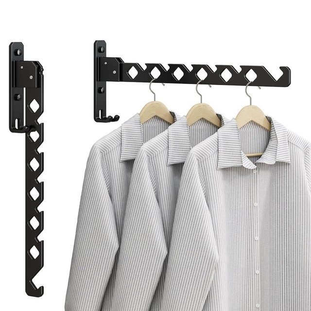 dancrul Wall Mounted Clothes Drying Rack,Foldable Laundry Hanger Wall Mount,Wall Clothes Rack for Laundry Room, Clothes Hanger Indoor,Perfect for Small Spaces,Matte Black 2 Packs