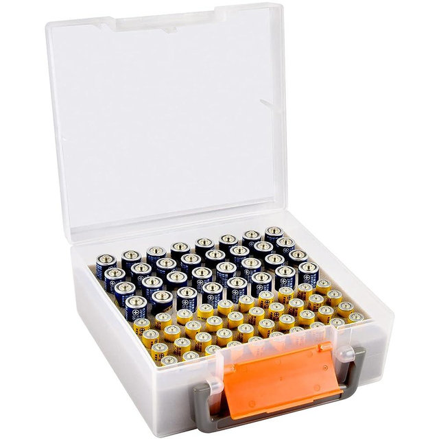 FULLCASE Battery Storage Organizer Holder Holds 72 AA AAA Batteries, Battery Box Case Garage Container, Home Drawer Organization Dispenser(Batteries Not Included) (White)