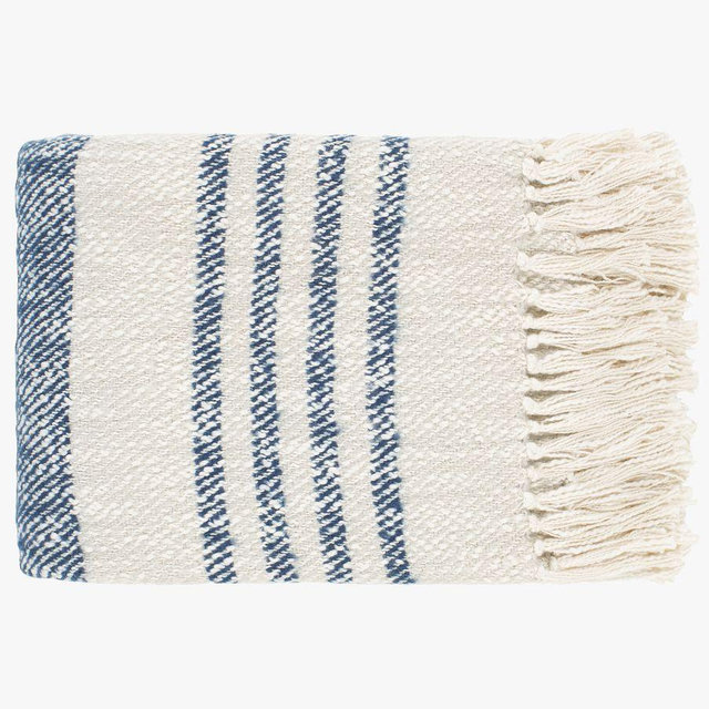 Lallie Handwoven Throw, Navy/Cream, 50" x 60"